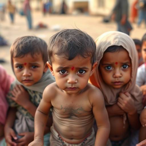 Fotografia di bambini yemeniti malnutriti in un campo profughi